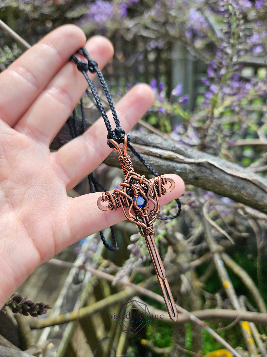 Blue Cubic Zirconia & Copper Sword Necklace