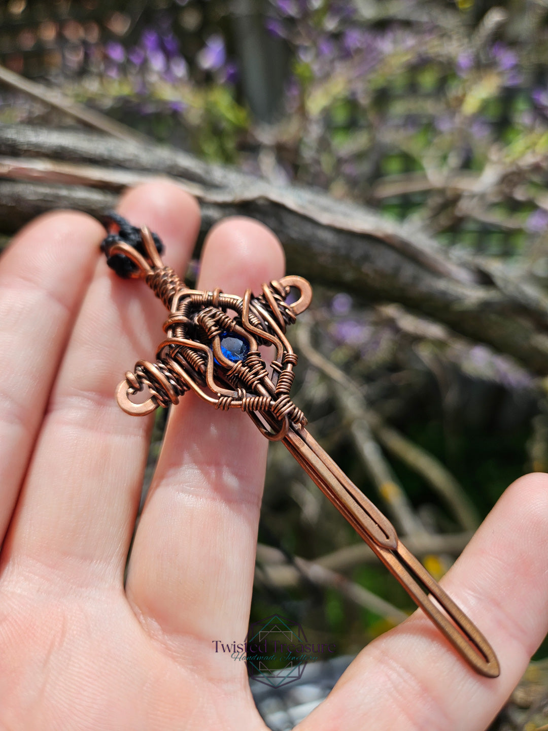 Blue Cubic Zirconia & Copper Sword Necklace