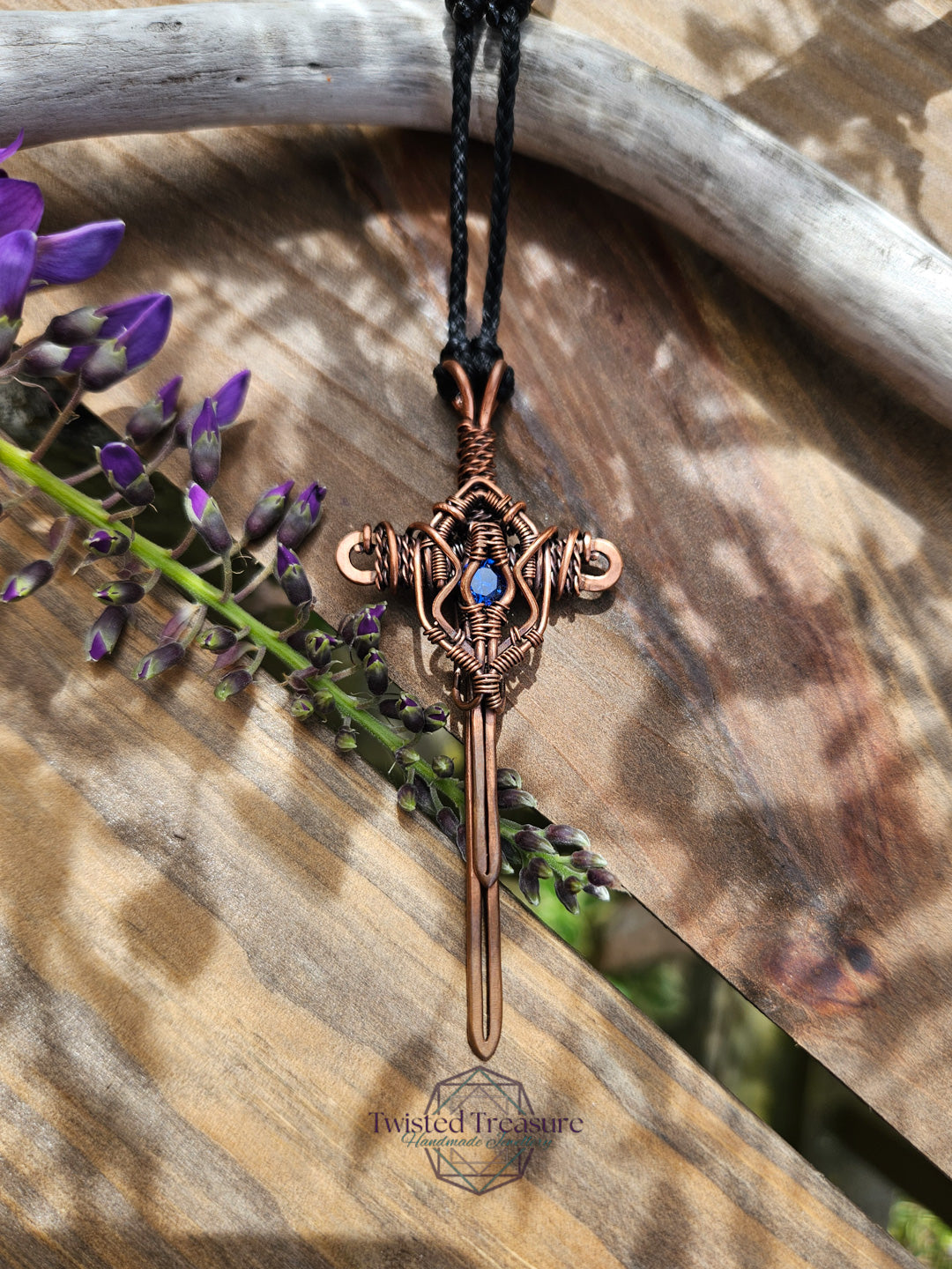 Blue Cubic Zirconia & Copper Sword Necklace