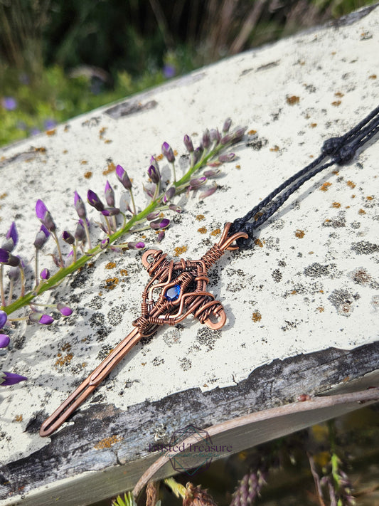 Blue Cubic Zirconia & Copper Sword Necklace