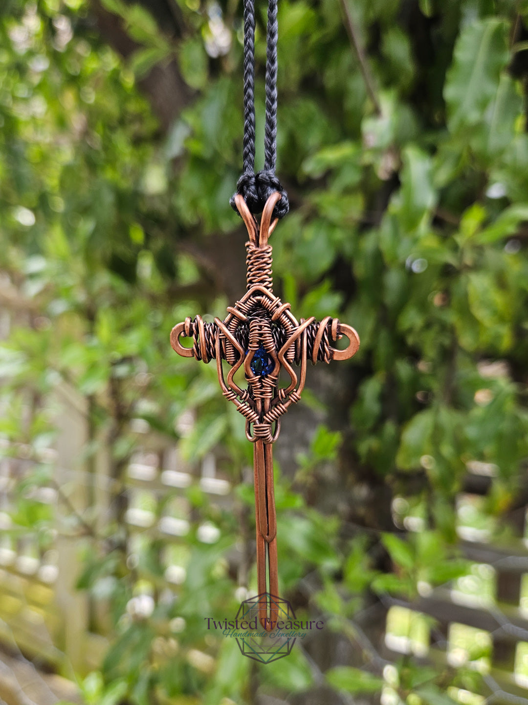 Blue Cubic Zirconia & Copper Sword Necklace