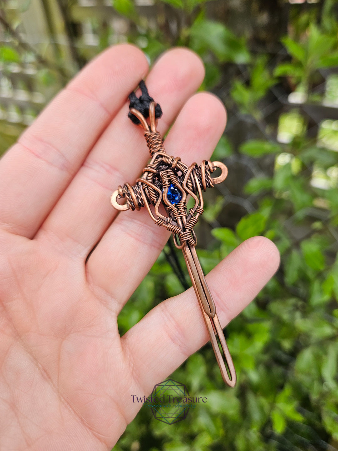 Blue Cubic Zirconia & Copper Sword Necklace