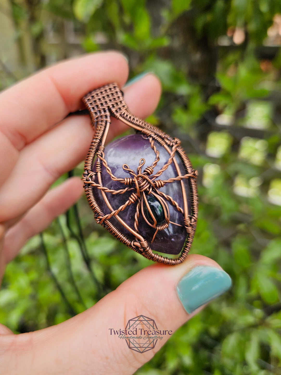 Amethyst, Opal and Copper Spider Necklace