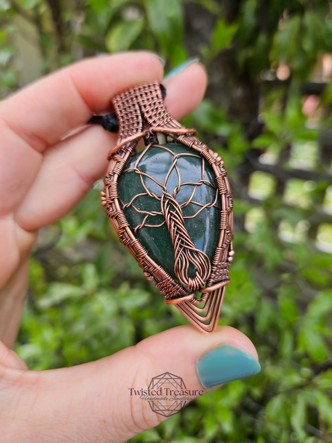 Green Aventurine and Copper Tree Necklace