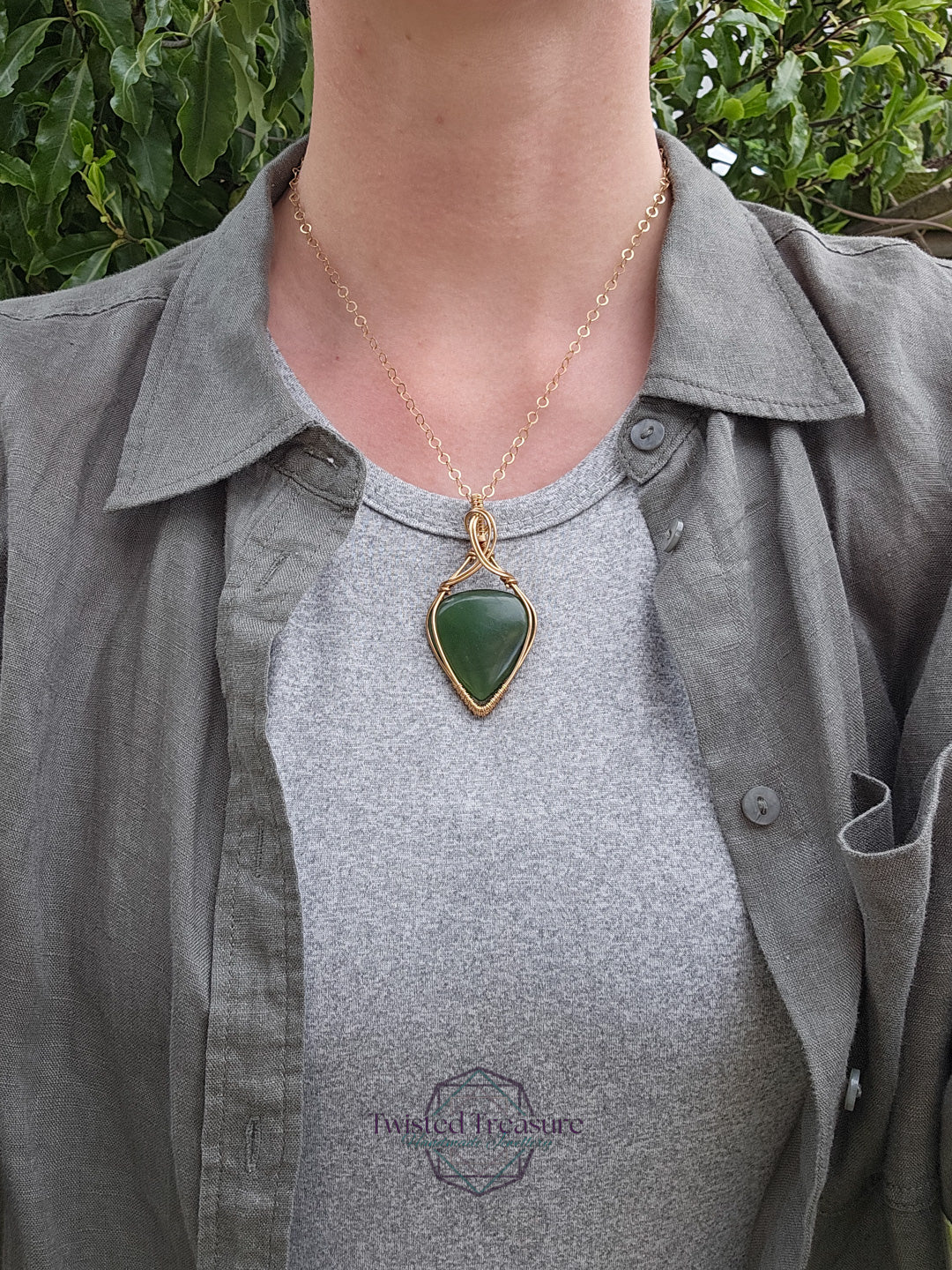Nephrite Jade and Bronze Necklace