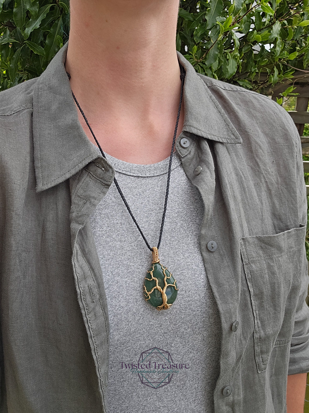 Green Aventurine and Bronze Tree Necklace