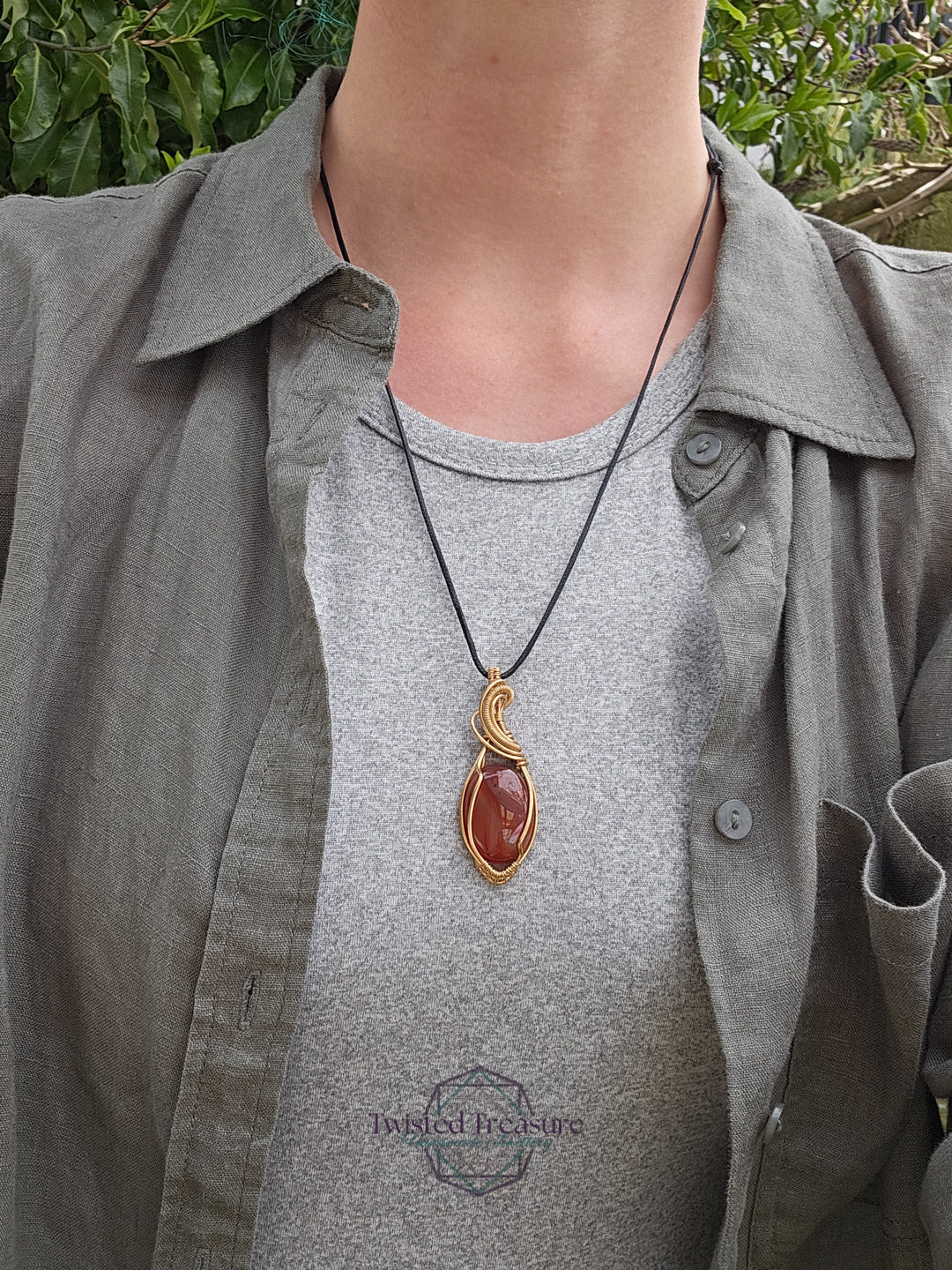 Carnelian Agate and Bronze Necklace