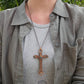 Aqua Cubic Zirconia & Copper Cross Necklace