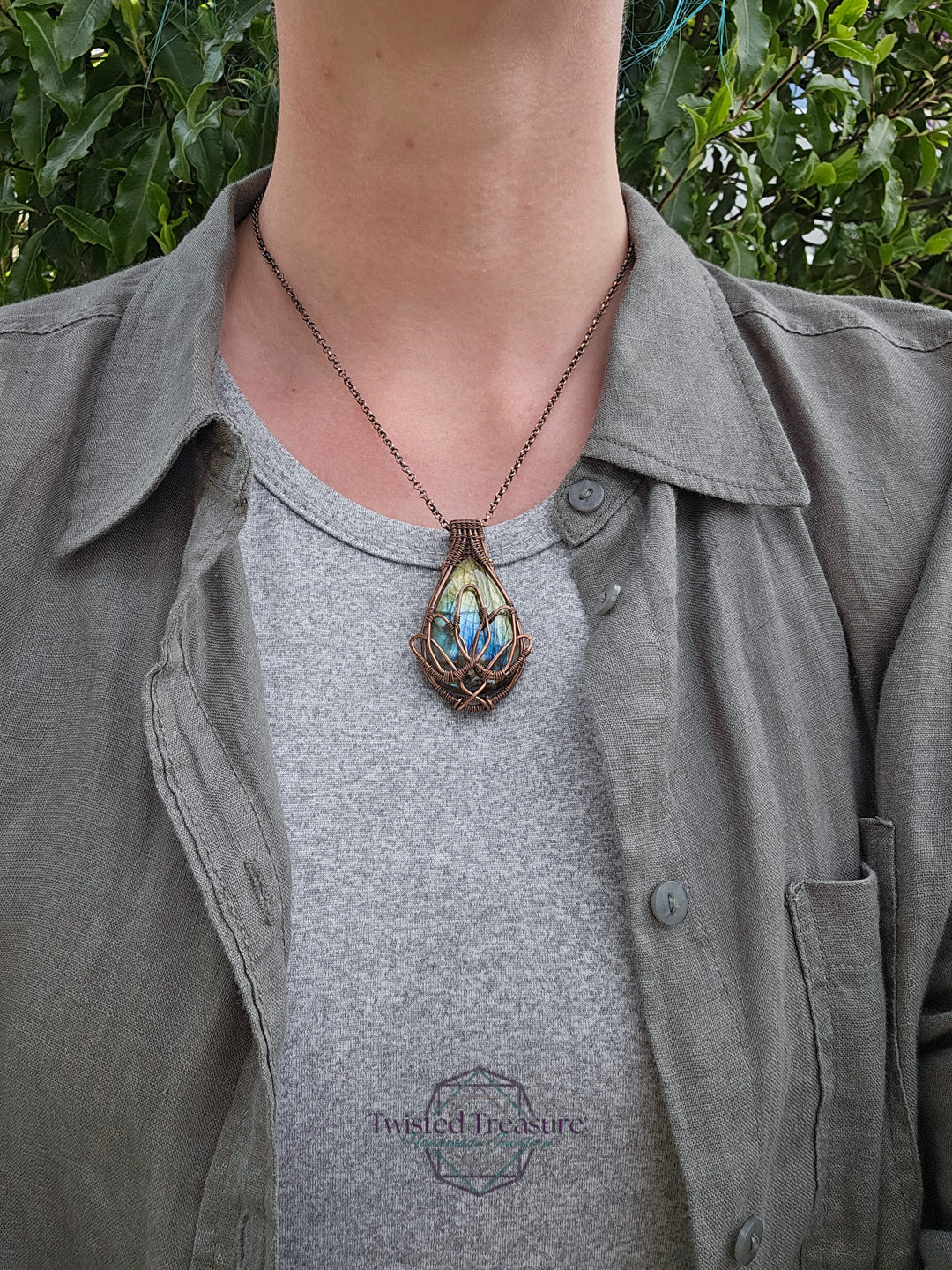 Labradorite and Copper Lotus Necklace