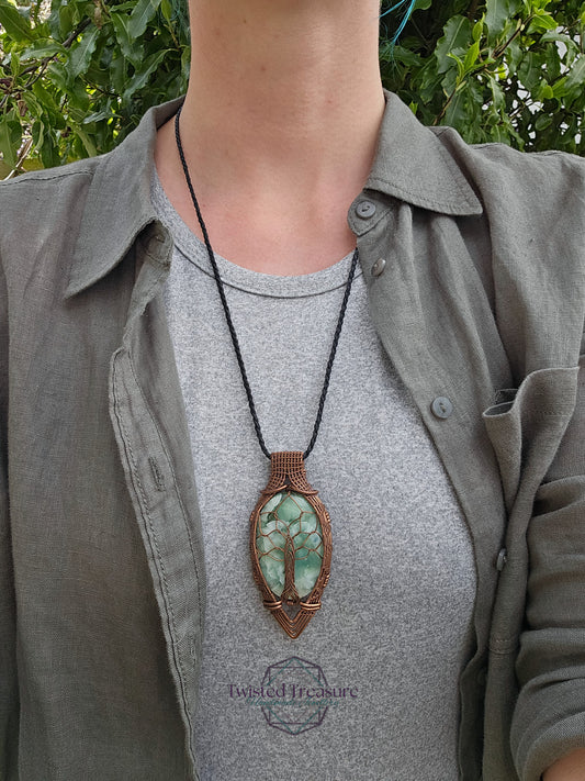 Hemimorphite and Copper Tree of Life Necklace