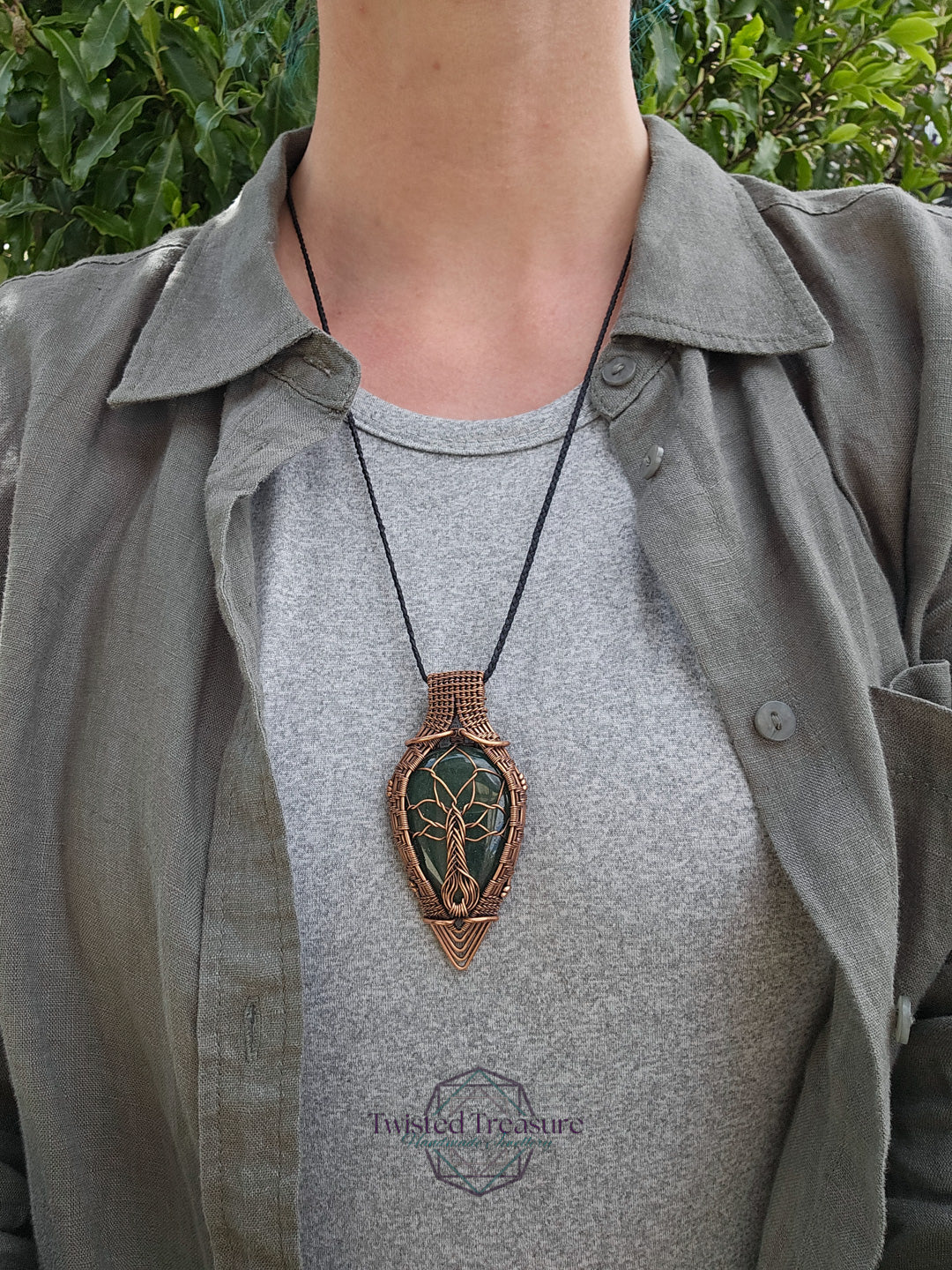 Green Aventurine and Copper Tree Necklace