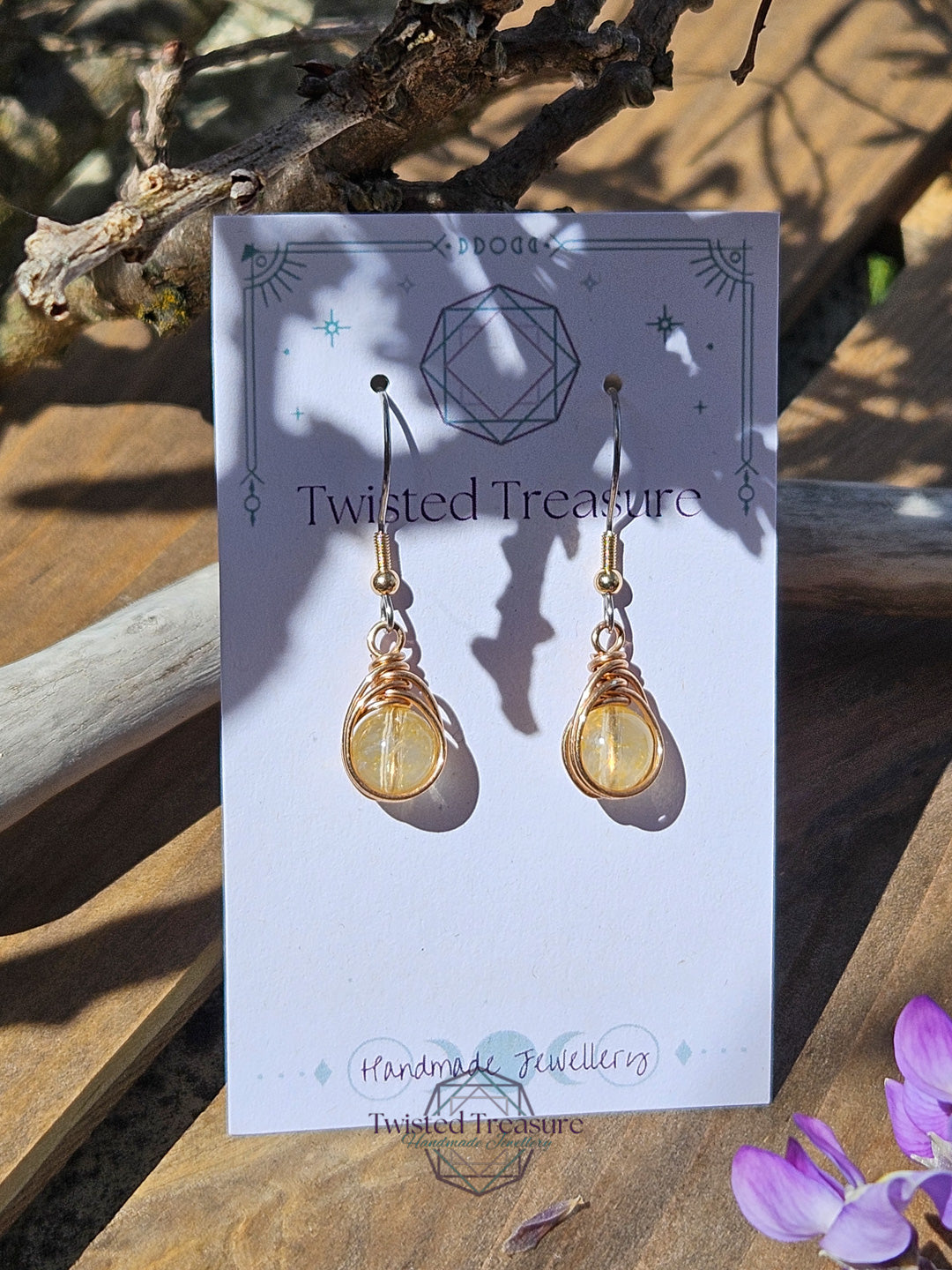 Bronze 'Dew Drop' Earrings - Citrine