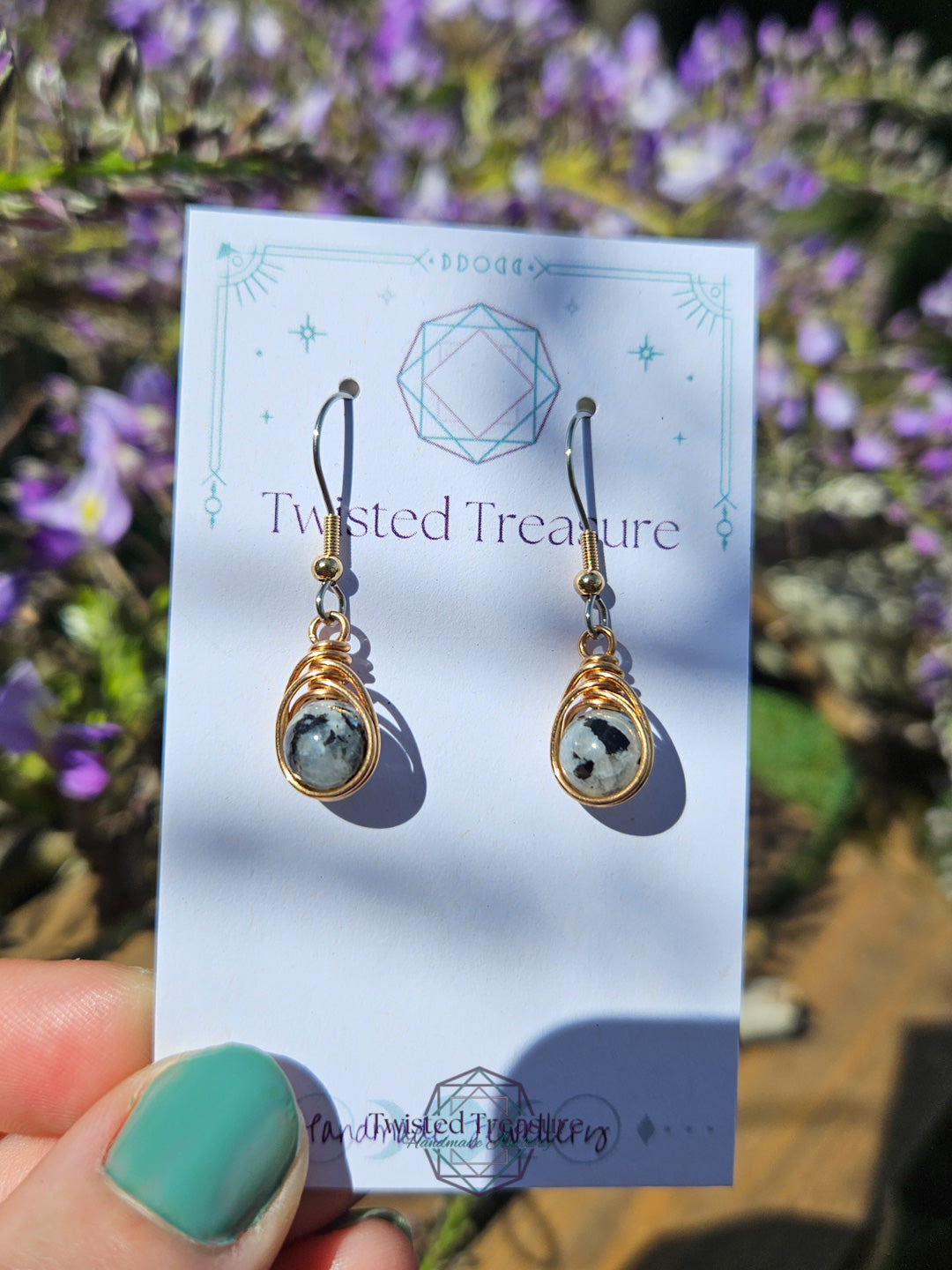 Bronze 'Dew Drop' Earrings - Moonstone with Black Tourmaline