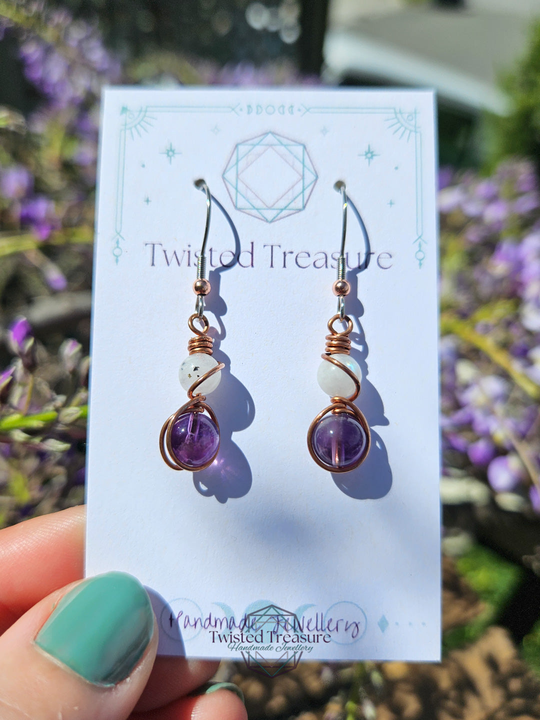 Copper 'Alchemy' Earrings - Moonstone & Amethyst