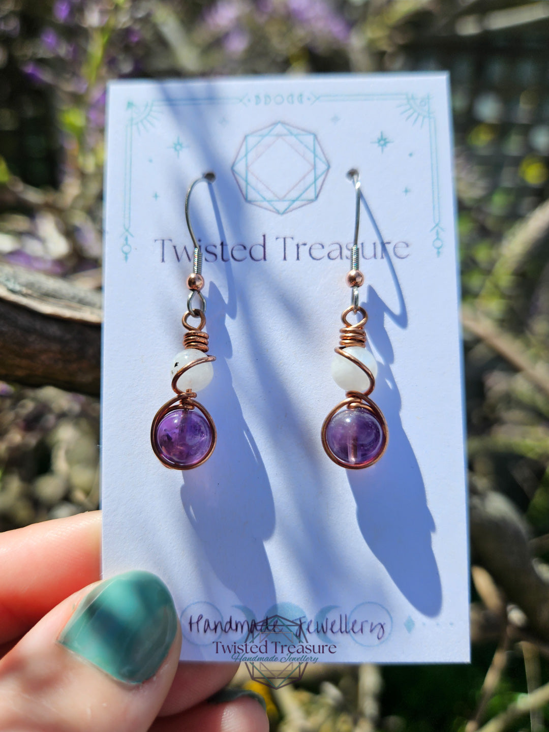 Copper 'Alchemy' Earrings - Moonstone & Amethyst