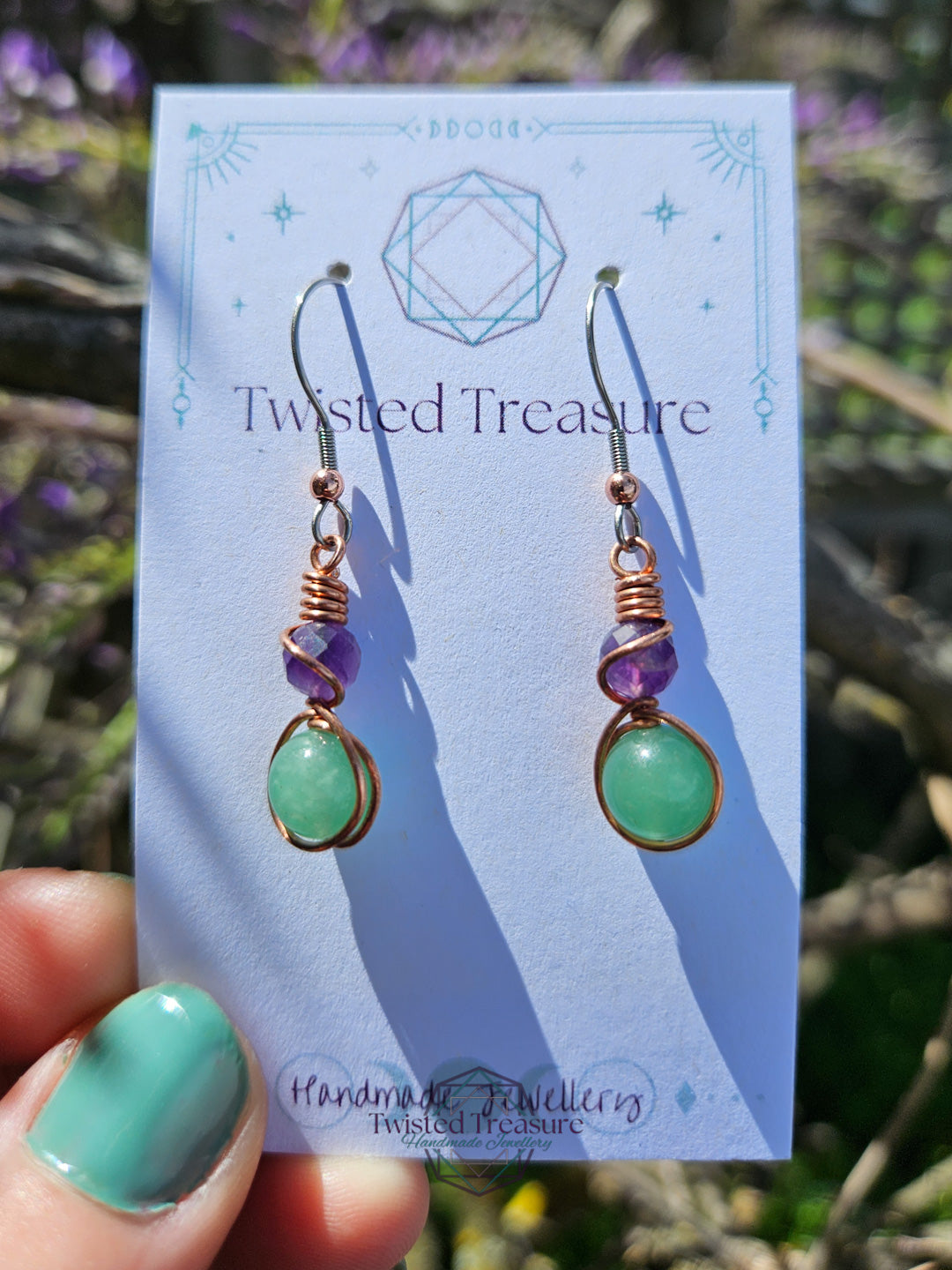 Copper 'Alchemy' Earrings - Amethyst & Green Aventurine