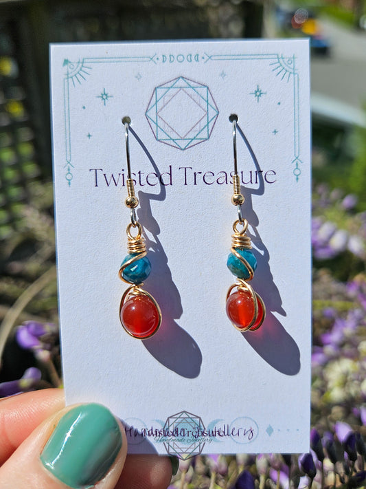 Bronze 'Alchemy' Earrings - Apatite & Carnelian