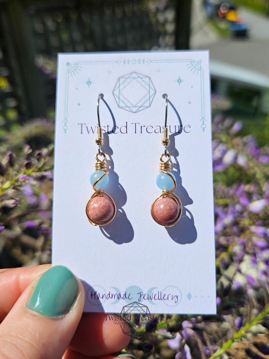 Bronze 'Alchemy' Earrings - Aquamarine & Thulite