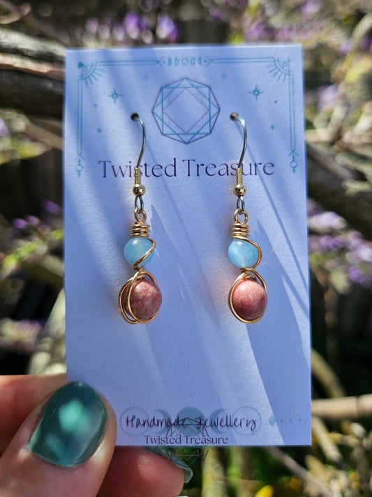 Bronze 'Alchemy' Earrings - Aquamarine & Thulite