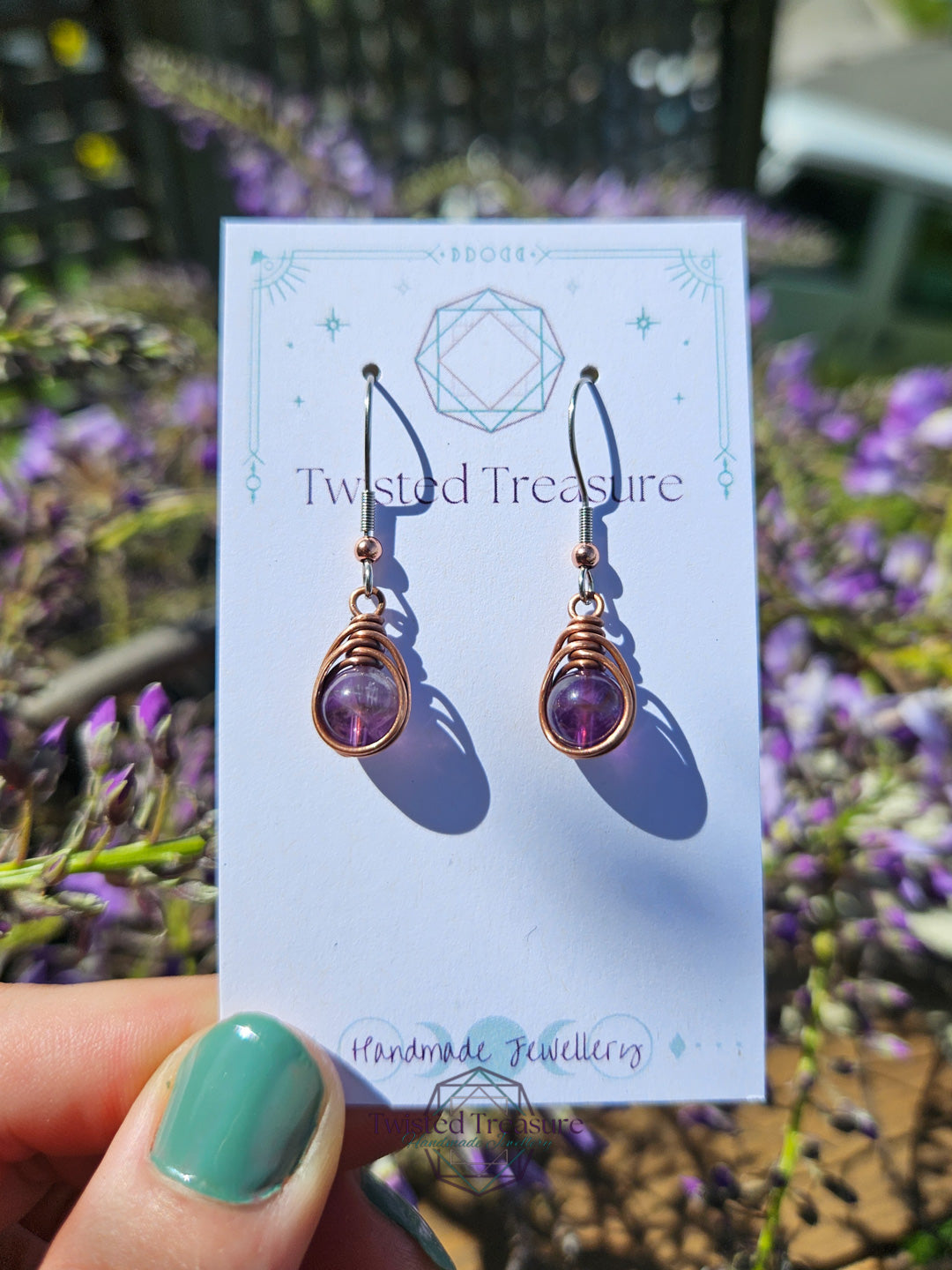 Copper 'Dew Drop' Earrings - Amethyst