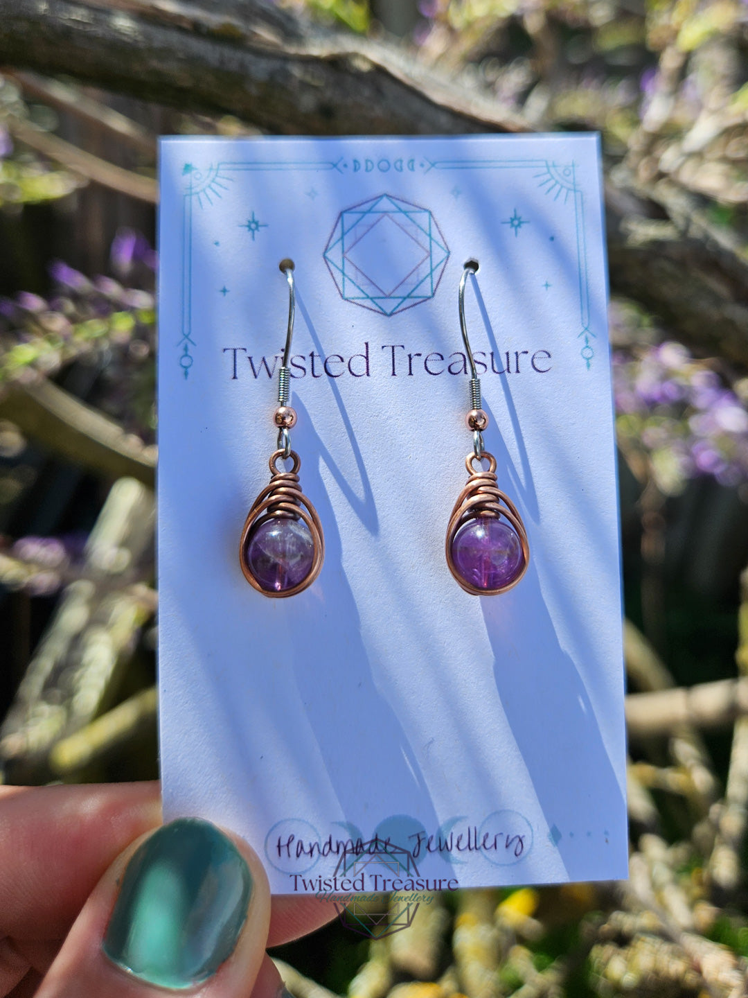 Copper 'Dew Drop' Earrings - Amethyst