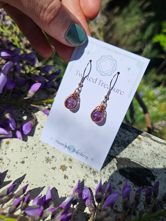 Copper 'Dew Drop' Earrings - Amethyst