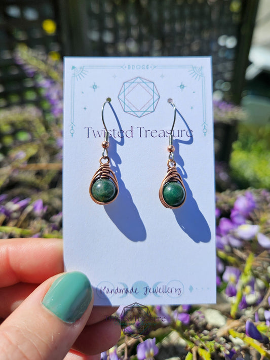 Copper 'Dew Drop' Earrings - Indian Agate