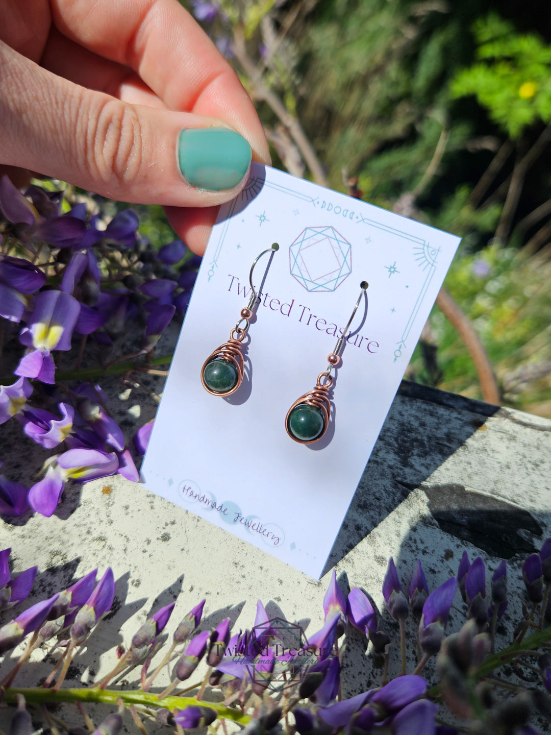 Copper 'Dew Drop' Earrings - Indian Agate