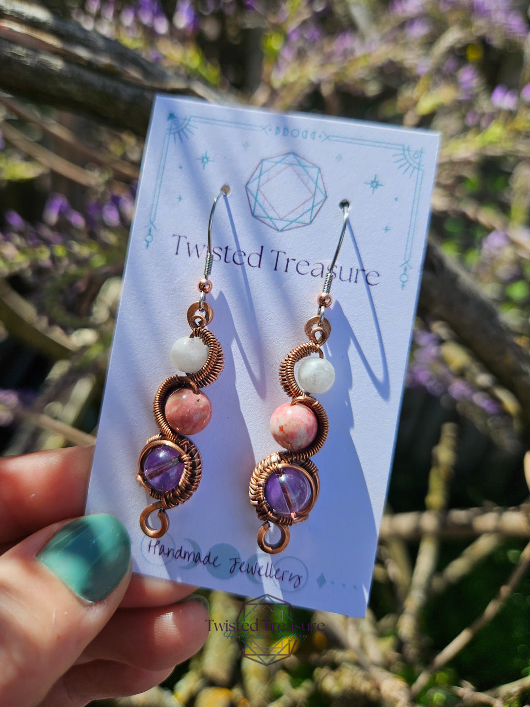 Copper 'Meander' Earrings - Amethyst