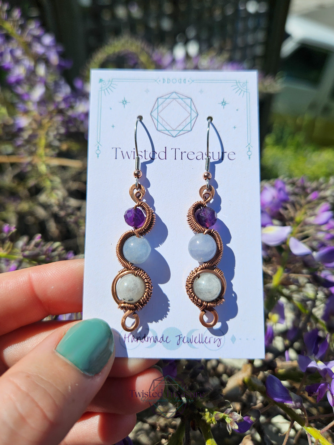 Copper 'Meander' Earrings - Moonstone