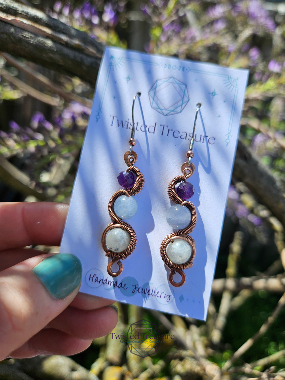 Copper 'Meander' Earrings - Moonstone