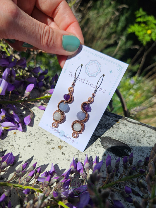 Copper 'Meander' Earrings - Moonstone
