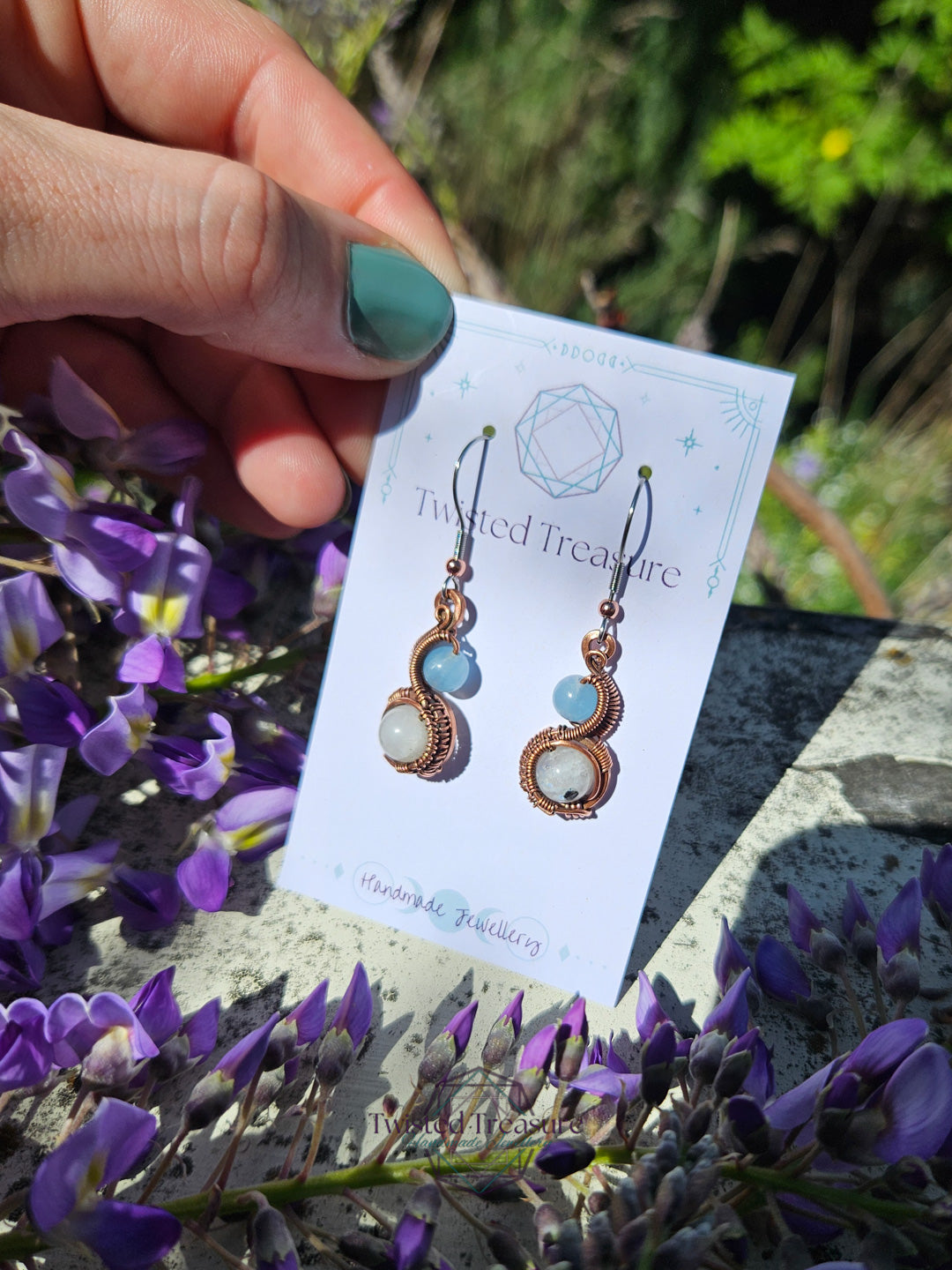 Copper 'Phase' earrings - Aquamarine & Moonstone