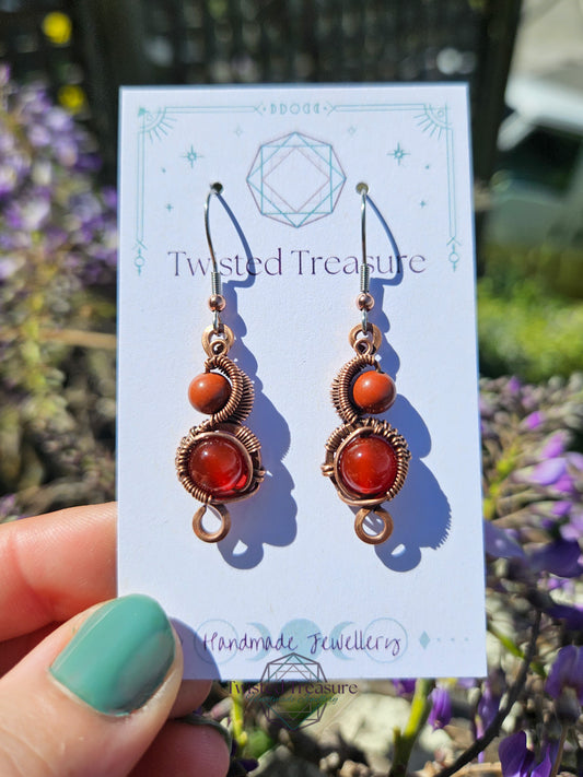 Copper 'Phase' earrings - Jasper & Carnelian