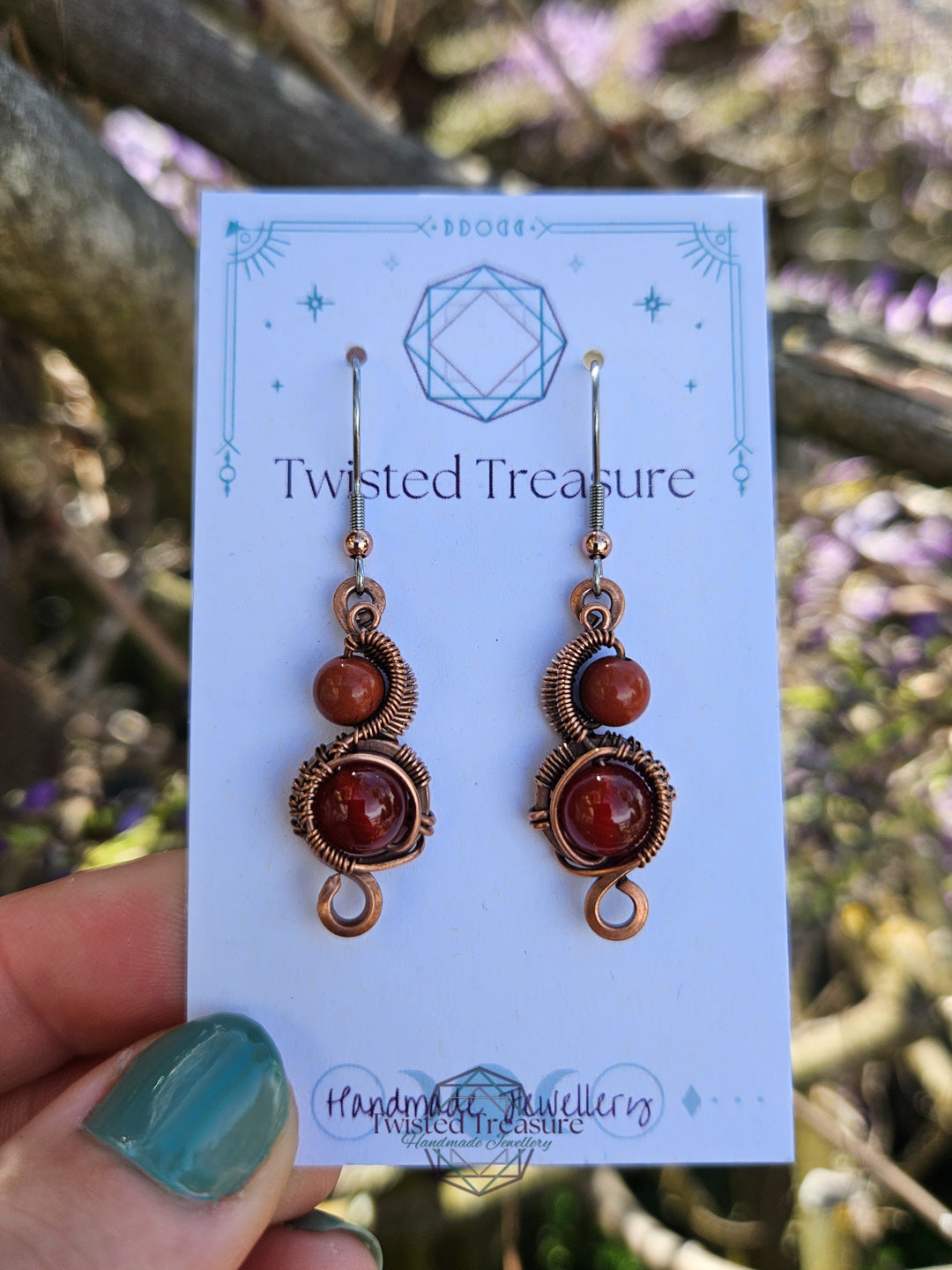 Copper 'Phase' earrings - Jasper & Carnelian