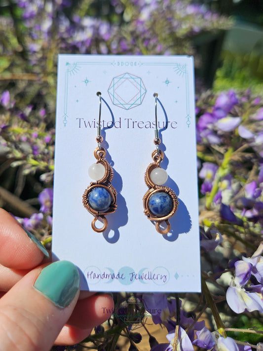Copper 'Phase' earrings -Rose Quartz & Sodalite