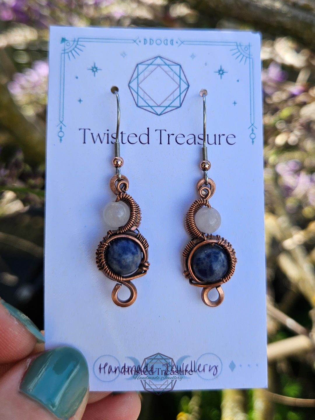 Copper 'Phase' earrings -Rose Quartz & Sodalite