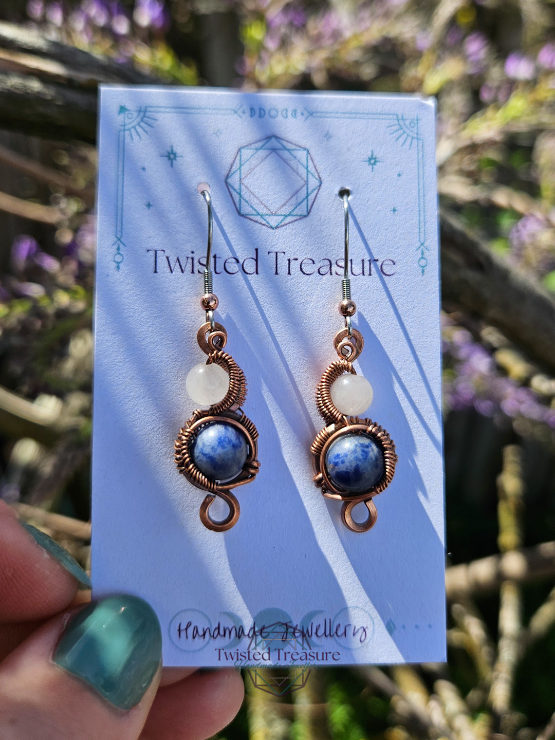 Copper 'Phase' earrings -Rose Quartz & Sodalite
