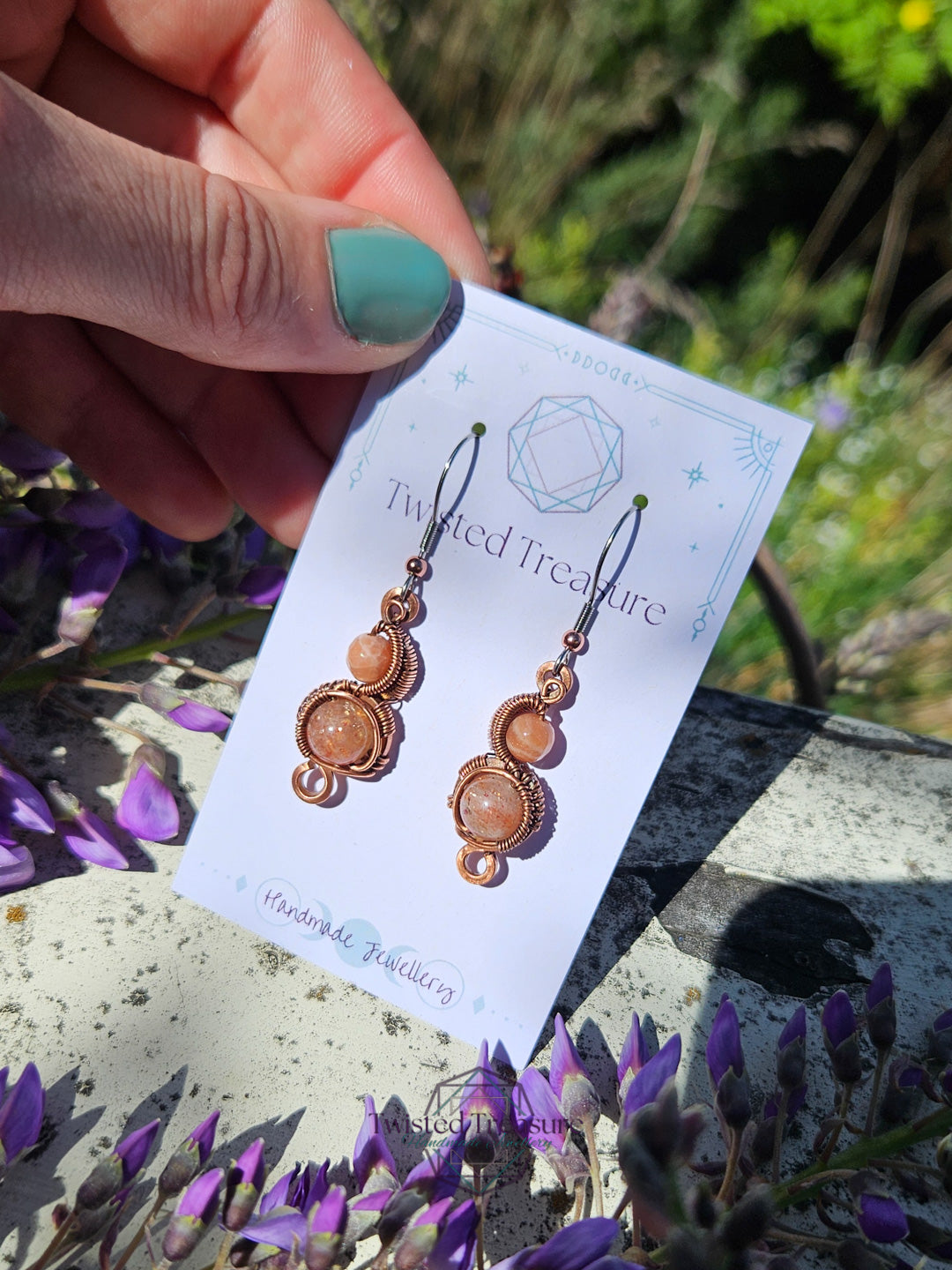 Copper 'Phase' earrings - Sunstone