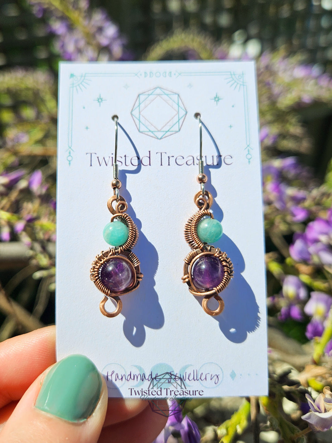 Copper 'Phase' earrings - Amazonite & Amethyst