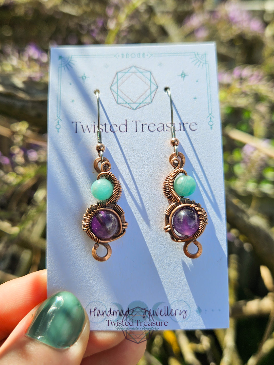 Copper 'Phase' earrings - Amazonite & Amethyst