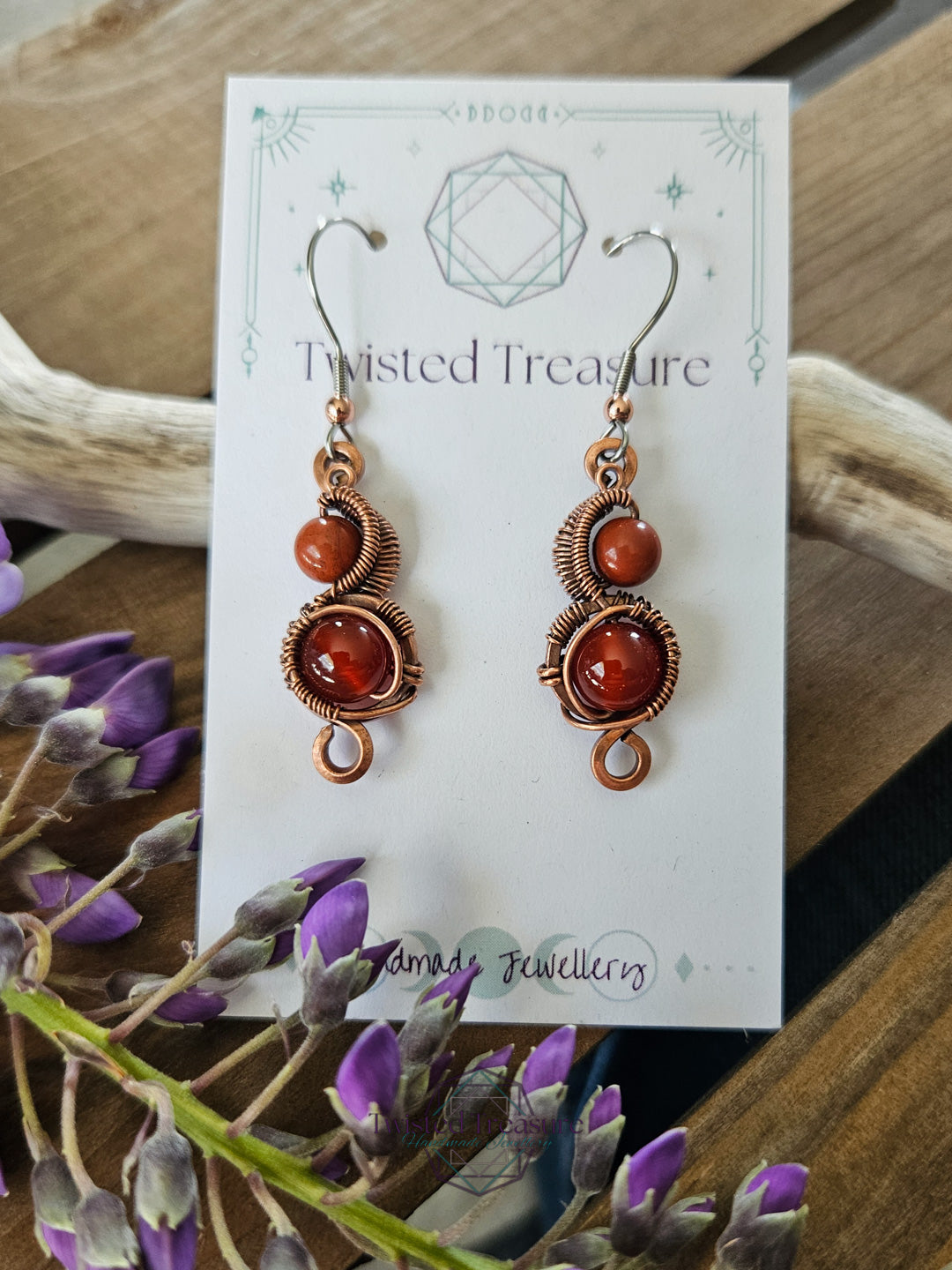 Copper 'Phase' earrings - Jasper & Carnelian