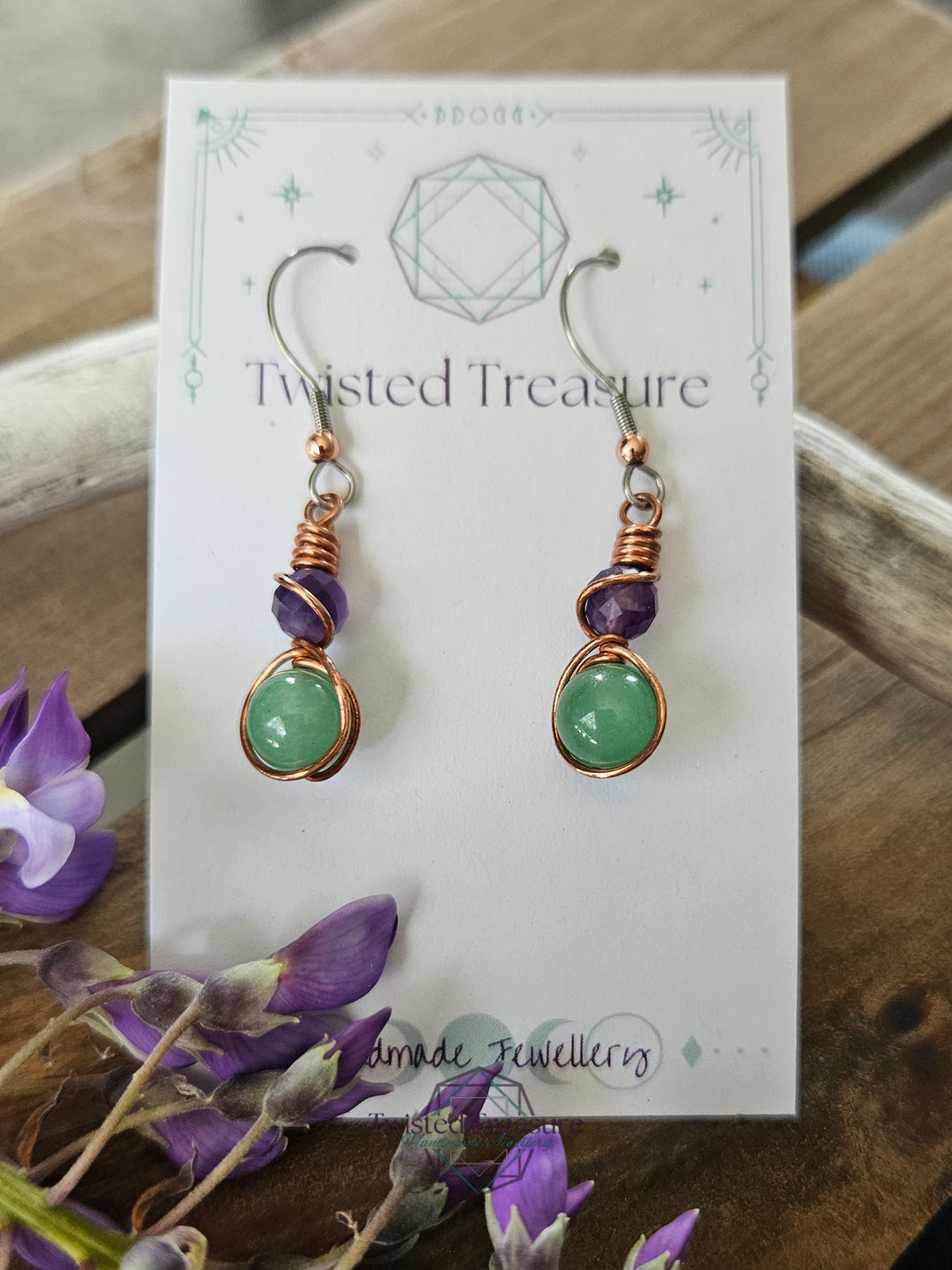 Copper 'Alchemy' Earrings - Amethyst & Green Aventurine