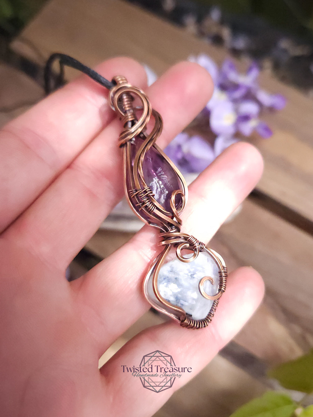 Moonstone, Amethyst and Copper Necklace