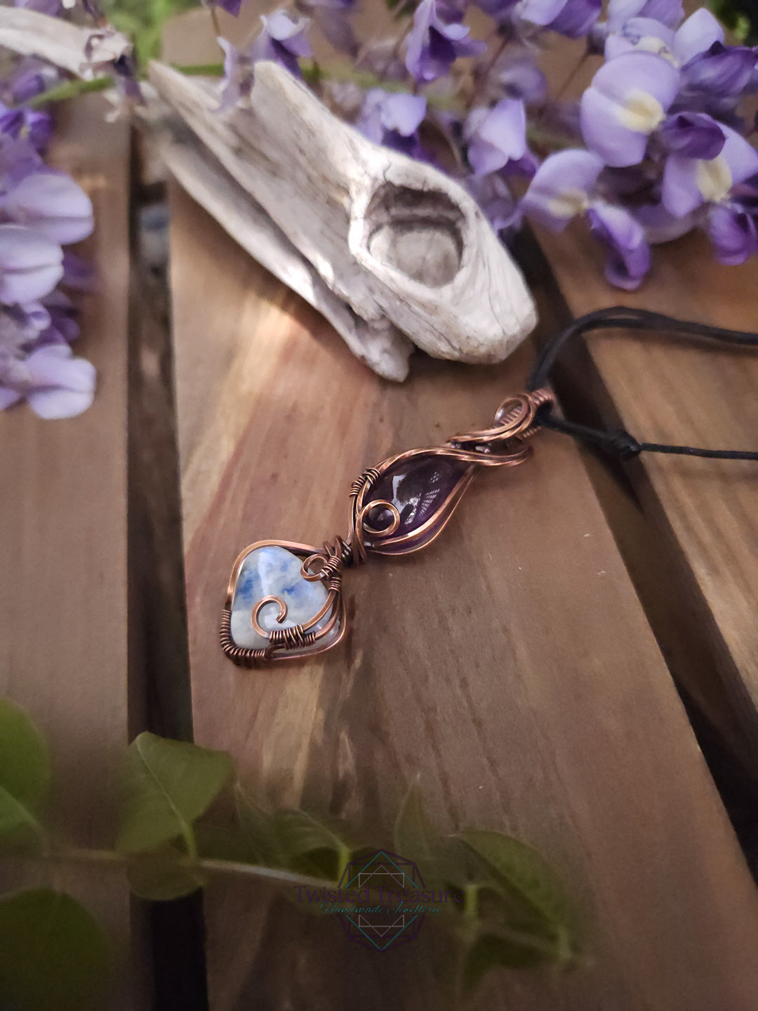 Moonstone, Amethyst and Copper Necklace
