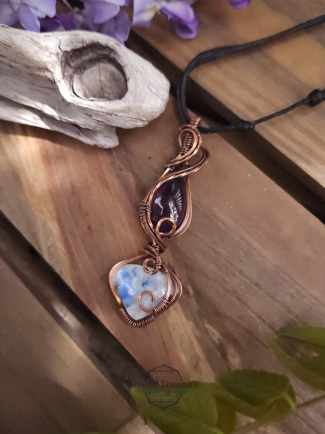 Moonstone, Amethyst and Copper Necklace