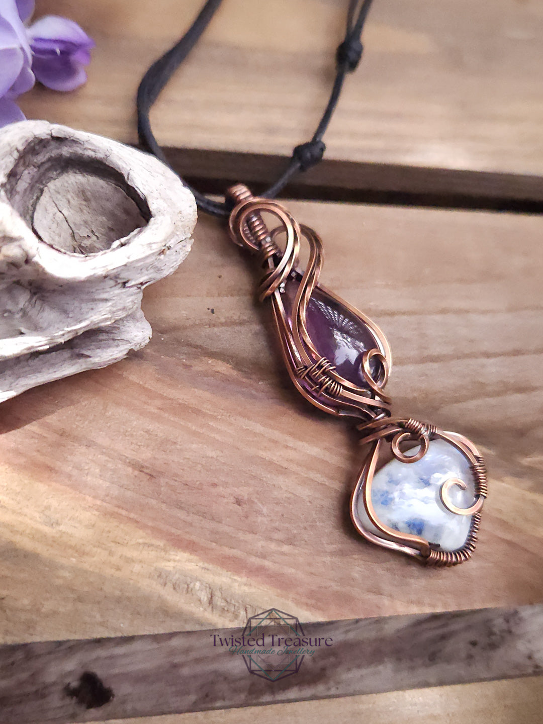 Moonstone, Amethyst and Copper Necklace