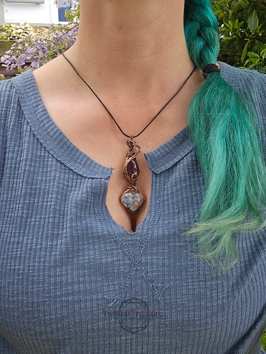 Moonstone, Amethyst and Copper Necklace