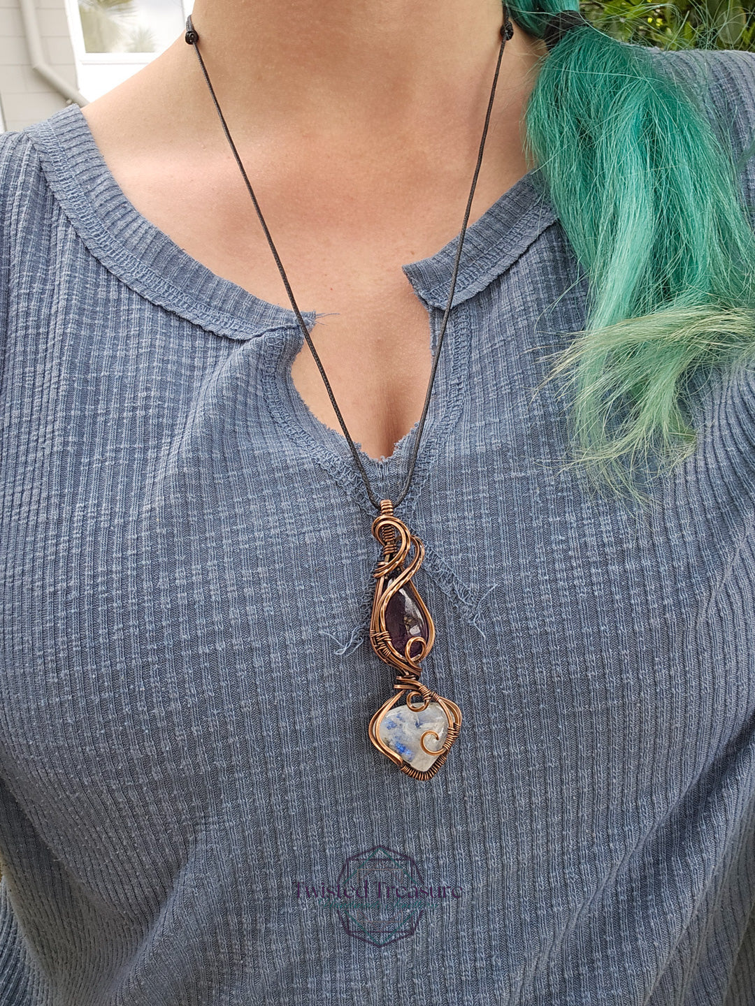 Moonstone, Amethyst and Copper Necklace