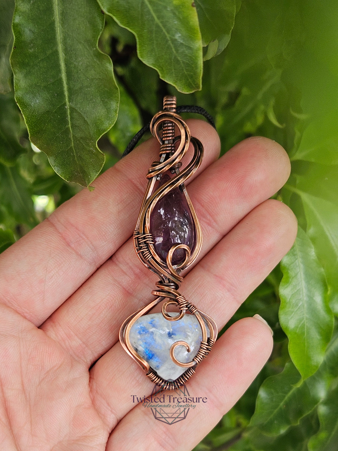 Moonstone, Amethyst and Copper Necklace